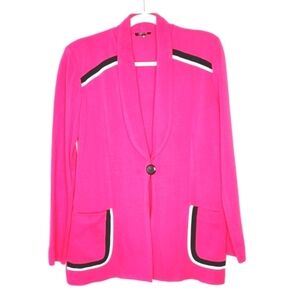 Misook Pink Knit Blazer Size M Stretch Jacket Cardigan Vibrant Classic Office